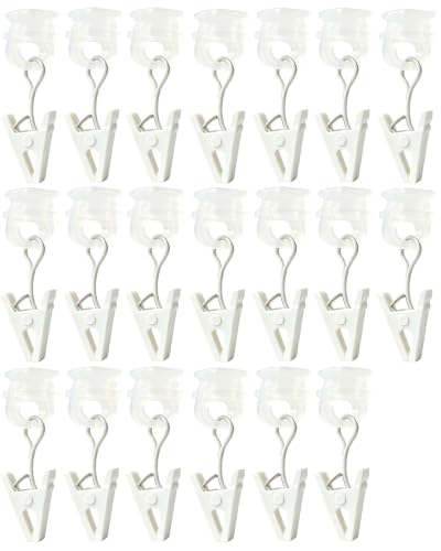 White Curtain Clip Hooks with Track Gliders 20 Pack - Multi-Purpose
