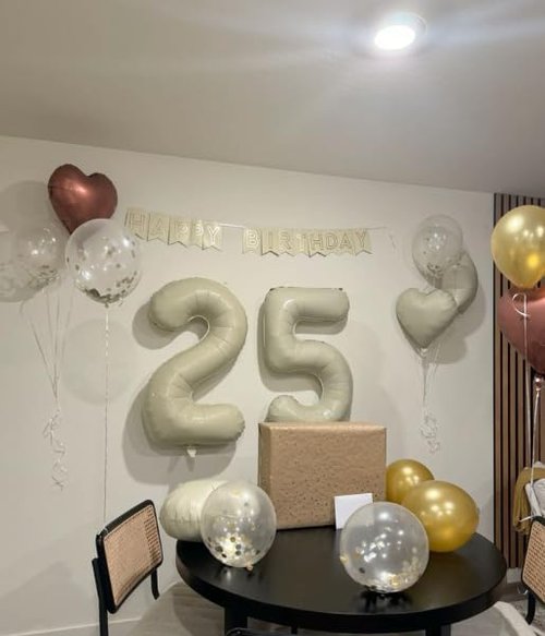 Large Number 5 Birthday Balloon by Cream White - Foil Mylar Helium Decoration for 5th, 15th, 25th, 35th, 50th, 55th Celebrations
