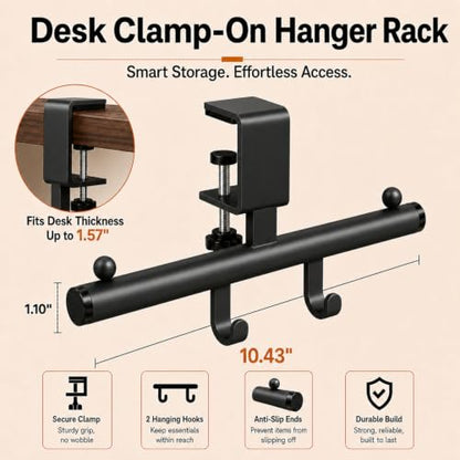 Desk Bag Hook for Desk Black Bag Holder Clamp-On Purse & Backpack Hook