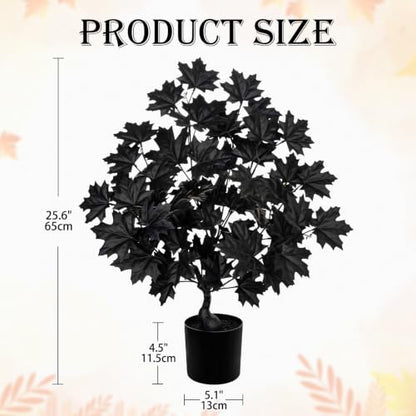 Artificial Black Maple Tree in Pot - 25.6 Inch Faux Fall Plant Gothic Decor - Black Variation