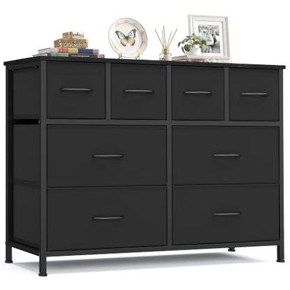 SONGMICS Ink Black Wide Dresser with 8 Fabric Drawers and Steel Frame - 11.8"D x 38.9"W x 29.4"H