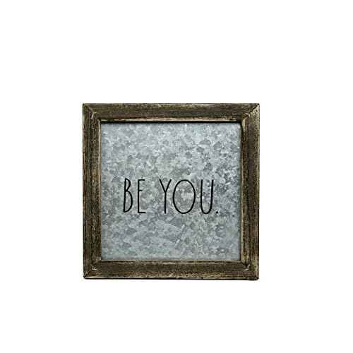 Rae Dunn ¡°Be You¡± Desk Plaque - Inspirational Message Desktop Sign for Home and Office D?cor - Motivational Vintage Display for Cubicle, Work Space - Chic Distressed Wood and Metal