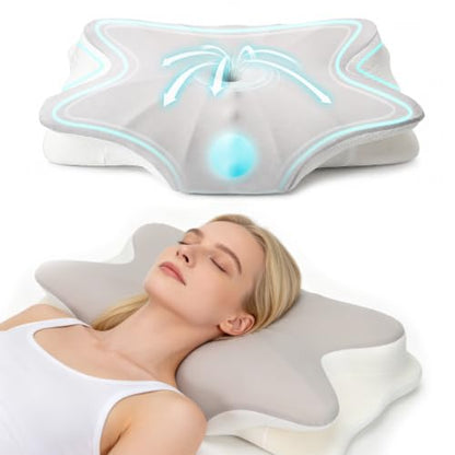 Cooling Cervical Pillow for Neck Pain Relief, Memory Foam Support for Side, Back & Stomach Sleepers
