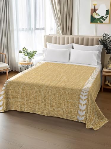 Mustard Gold King Flat Sheet - Microfiber Bed Sheets for King Bed, Fall Botanical Design