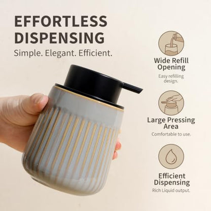 Ceramic Liquid Soap Dispenser with Striped Pump - Blue & Brown Variation