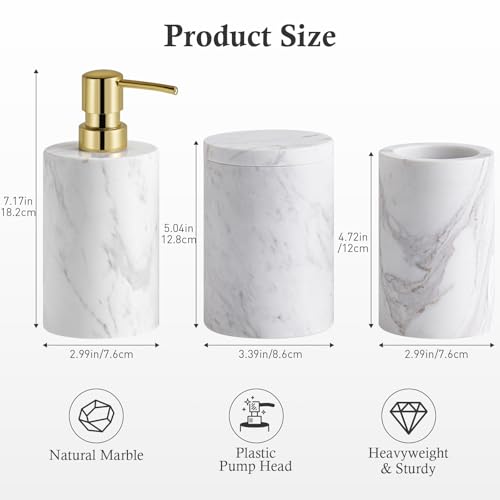 White Marble Bathroom Accessories Set - 3 Pieces for Home Decor