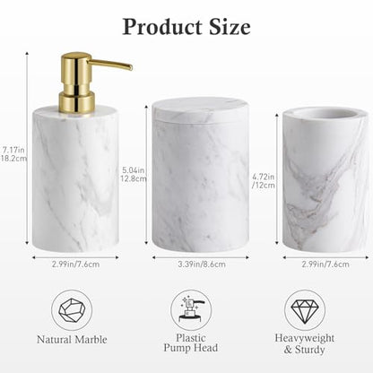White Marble Bathroom Accessories Set - 3 Pieces for Home Decor