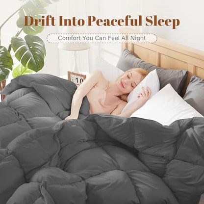 Winter Grey Queen Size Feather Down Comforter - All Season Lightweight Bedding