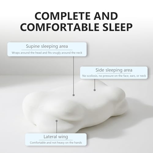 White Cloud Pillow, Ergonomic Memory Foam Cervical Neck Support with Breathable Cover, Adjustable Dual-Height Design for Side Back Stomach Sleepers