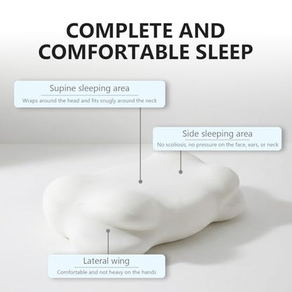 White Cloud Pillow, Ergonomic Memory Foam Cervical Neck Support with Breathable Cover, Adjustable Dual-Height Design for Side Back Stomach Sleepers