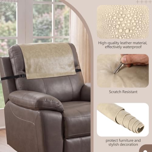 Beige Non Slip Recliner Headrest Cover 17x27 Inch Waterproof Leather Protector