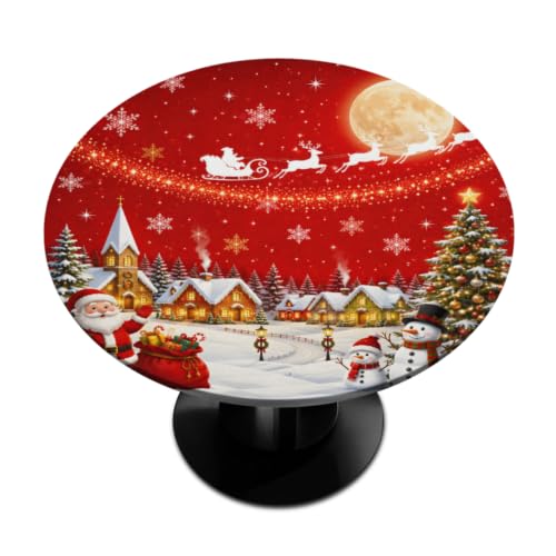 A03 Christmas Round Fitted Tablecloth 42 Inch Xmas Decor Elastic Waterproof