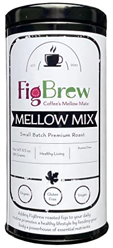 FigBrew Mellow Mix - Half Caff - Roasted Fig and Coffee Blend Beverage - 30 Cup Tin - Organic, Vegan, Gluten-Free - Smooth & Mellow Coffee