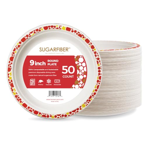 9 Inch Compostable Christmas Paper Plates Holiday Party Disposable Dinnerware - Harvest Pack