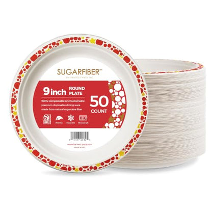 9 Inch Compostable Christmas Paper Plates Holiday Party Disposable Dinnerware - Harvest Pack
