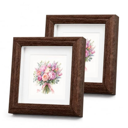 Small Shadow Box Frame 4x4 Inch Wooden Square Picture Frame Set