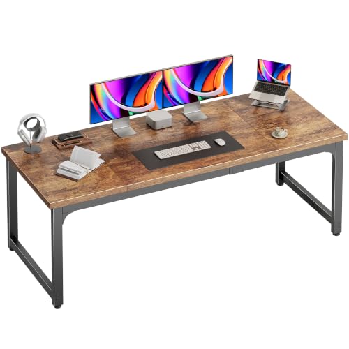 PRAISUN Rustic Brown 63x24 Inch Thicker Computer Desk - Sturdy Office Table