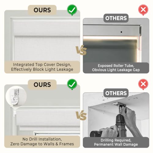 Blackout Window Shades Linen Texture Cordless Roller Blinds for Bedroom & Living Room