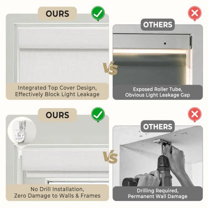 Blackout Window Shades Linen Texture Cordless Roller Blinds for Bedroom & Living Room