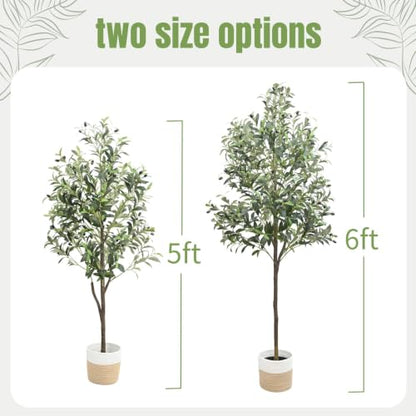 5Ft Artificial Olive Tree Indoor with Woven Basket - Faux Tree for Home Decor