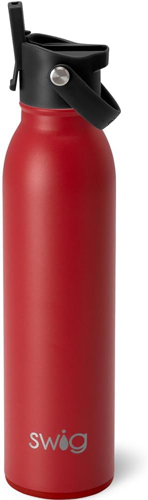 Swig Life 20oz Insulated Water Bottle - Travel-Friendly Design with Straw & Lid | Matte Crimson