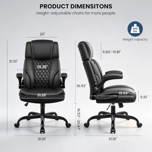 Ergonomic Executive Office Chair with Adjustable Headrest & Flip Armrests