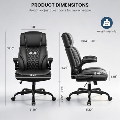 Ergonomic Executive Office Chair with Adjustable Headrest & Flip Armrests