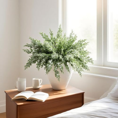 Snowy Artificial Christmas Pine Branches - 10 Pcs Faux Xmas Decor Sprigs, Style of Snowy