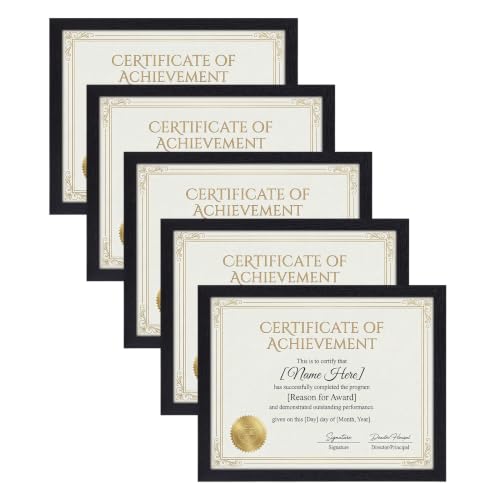 8.5x11 Inch Certificate Picture Frame Set - Black, 5 Pack