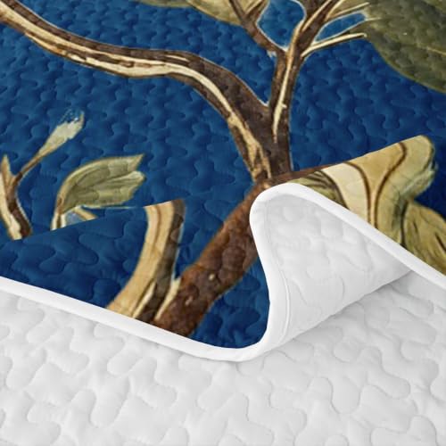 Full Size Bedspread Set - Brown Green Rustic Floral Quilt with Pillow Shams - 3 Pieces