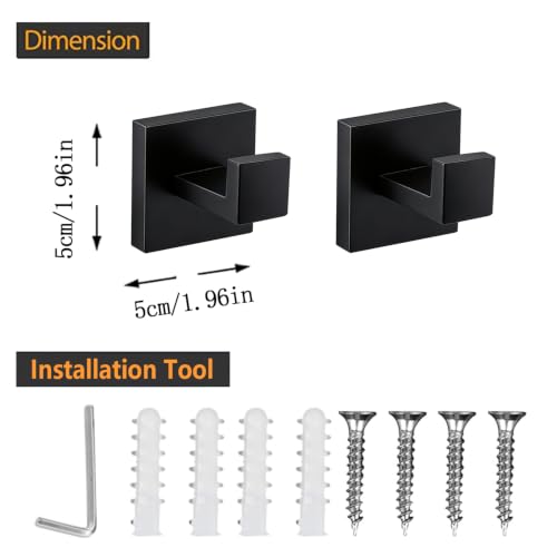 Matte Black 2-Piece Towel Hook Set Bathroom Robe Hooks Stainless Steel