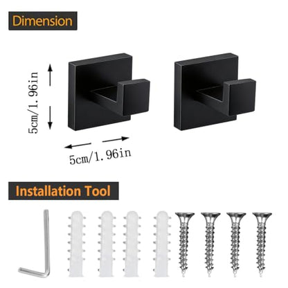 Matte Black 2-Piece Towel Hook Set Bathroom Robe Hooks Stainless Steel