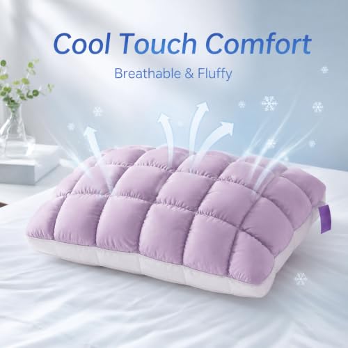 Gray Soft Cloud Sleeping Pillow with Cooling Ice Silk Cover - Fluffy Support