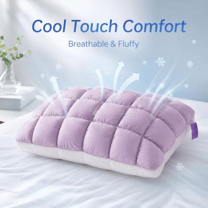 Gray Soft Cloud Sleeping Pillow with Cooling Ice Silk Cover - Fluffy Support