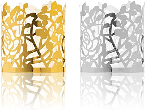 Disposable Rose Flower Napkin Rings Set of 100 - Gold Laser Cut Foil Table Decor for Weddings & Parties