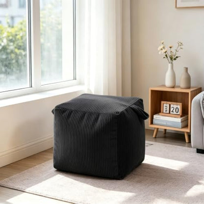 Pouf Ottoman Cover Square Corduroy No Filler Black 65x65x47CM - Variation of THIS listing