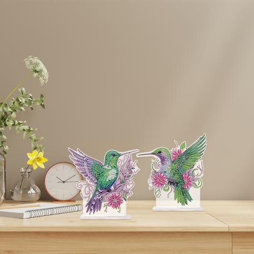 Antor 2 Pcs Hummingbird Diamond Painting Kit - Green Crystal Rhinestone Ornaments for Home & Office Decor