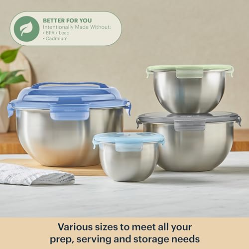 Pyrex 4-Pack Stainless Steel Mixing Bowls with Airtight Locking Lids