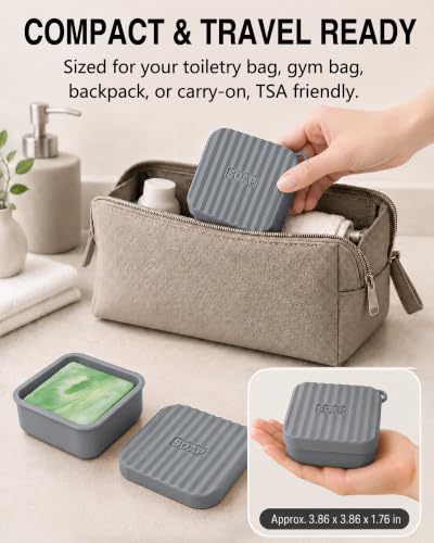 Travel Soap Case Leakproof Silicone Square Soap Holder - Dark Gray