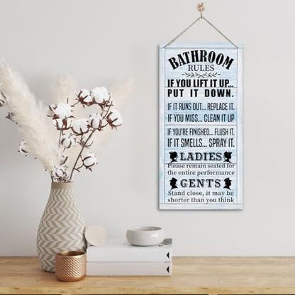 Blue Rustic Western Bathroom Decor Wall Sign - Farmhouse Country Rules
