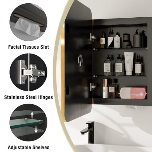 Rectangle Bathroom Medicine Cabinet with Mirror, Recessed or Surface Mount, Aluminum Frame, 25 Inch Height