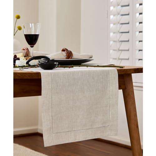 Solino Home 100% Linen Light Natural Table Runner - 14 x 90 Inches, Variation 03