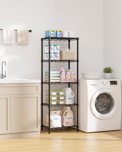 Black 5-Tier Wire Shelving Rack - 16 x 10 x 55.1 Inches, Heavy Duty Metal