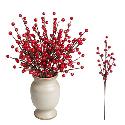 Artificial Red Berry Stems 13.5 Inch for Holiday Decor, 12 Pack