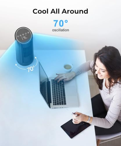 13.2in Tower Fan for Bedroom & Office - Remote, 70° Oscillation, 4 Speed Modes