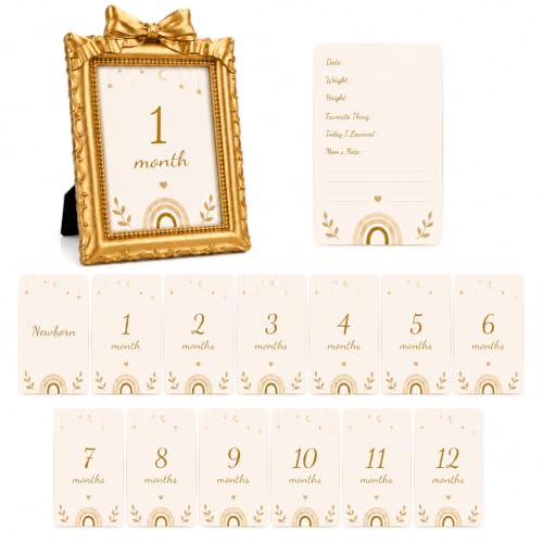 Baby Monthly Milestone Photo Frame Set - Gold Resin with Monthly Cards