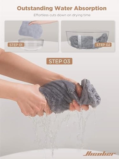 Hicober Microfiber Hair Towel, 2Packs Hair Turbans for Wet Hair, Drying Hair Wrap Towels for Curly Hair Women Anti Frizz (Purple,Grey)