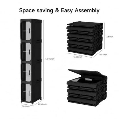 Black 4-Tier Slim Storage Cabinet - Narrow Bathroom Organizer on Wheels