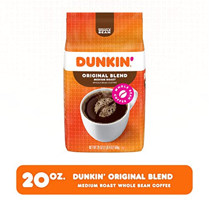 Dunkin' Original Blend Medium Roast Whole Bean Coffee, 20 Ounces