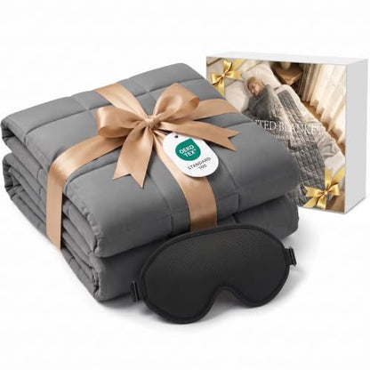 Weighted Blanket with Sleep Mask Twin Size 15lb Breathable All-Season Bed Cover